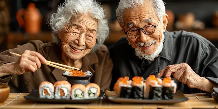 Starsi ludzie jedzący zdrowy posiłek