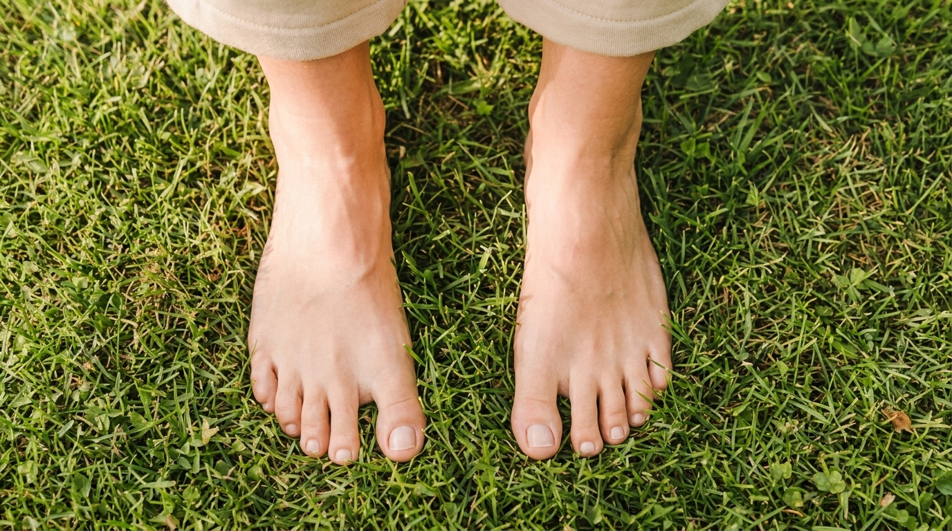 Healthy bare feet on grass