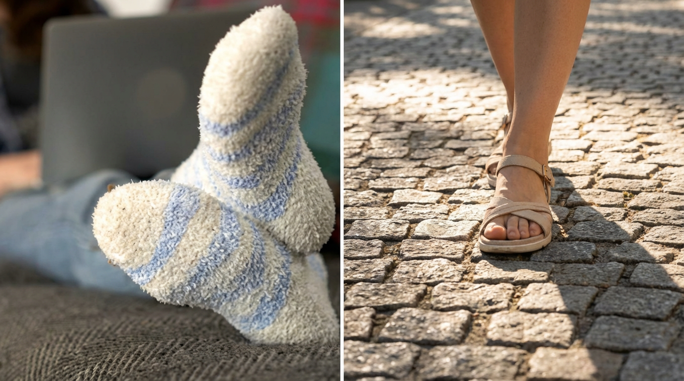 Hiding feet in socks vs walking freely in sandals